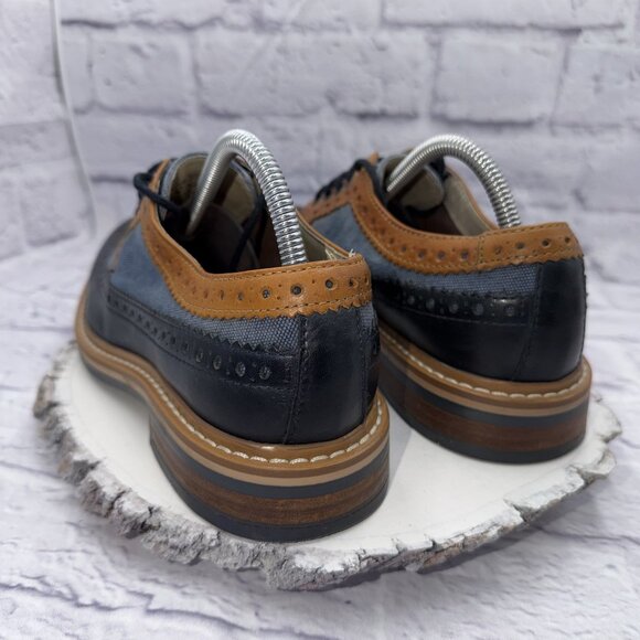 Clarks TOR England Men Size 8 Darby Limit Wingtip Oxford Shoes Blue Denim Tan - Picture 5 of 11